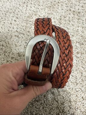 Coach Woven Leather Belt - Tan & Silver
